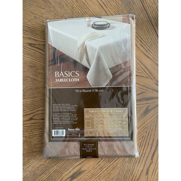 Basics Brown Fabric Table Cloth 70”Round - Picture 2 of 4
